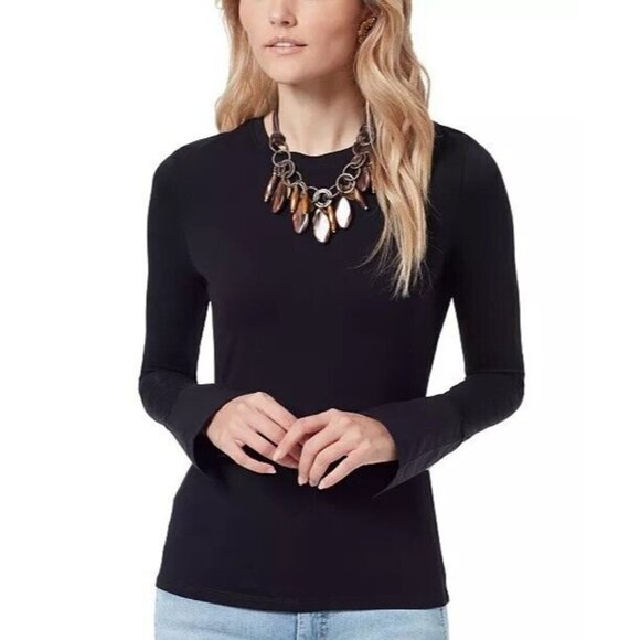 NWT SAM EDELMAN LAYLA POPLIN CUFF W/BUTTON BLACK KNIT TOP SZ M - Picture 2 of 11